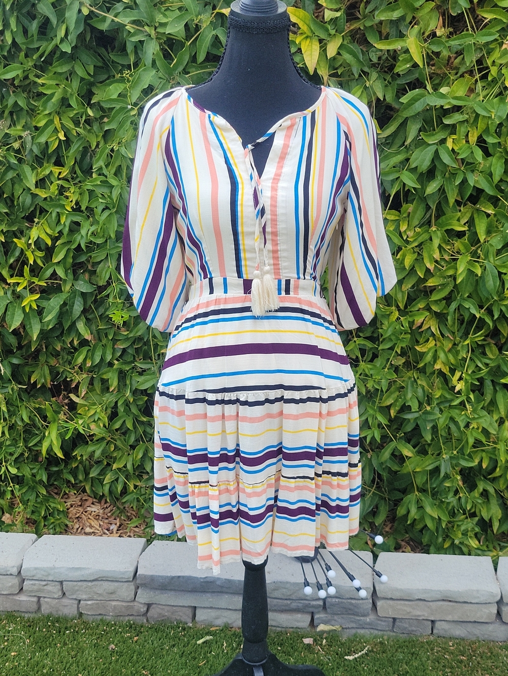 Lost + Wander Multi-Stripe Mini Dress in Cream, Blue & Purple